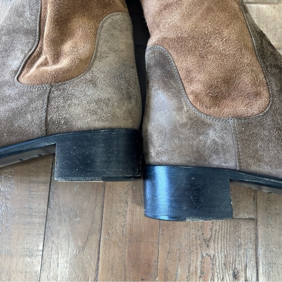 Prada Vintage Chestnut Tall Riding Boots Eu 38 US 7.5 Suede Embossed Block Heel - Picture 12 of 14